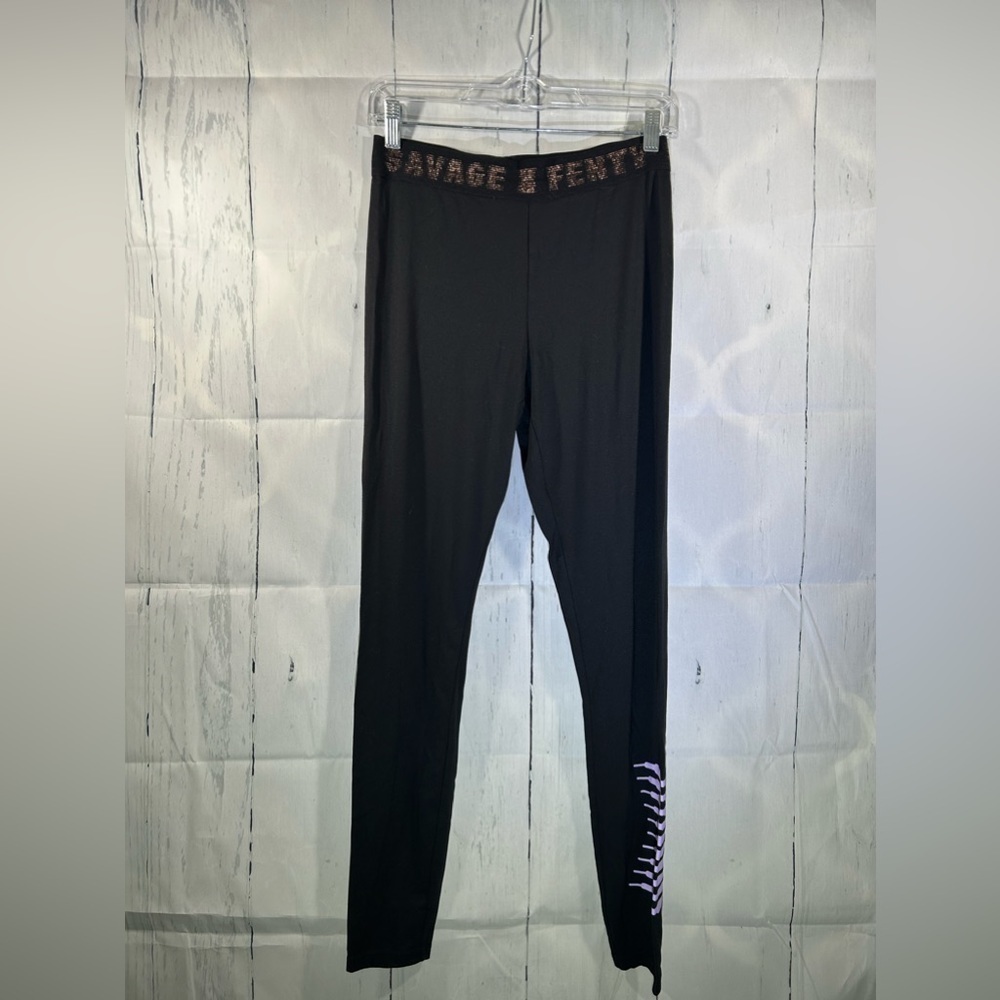 Savage x Fenty High Rise Womens Black Forever Savage Jersey Leggings Logo Sz M - Picture 7 of 12